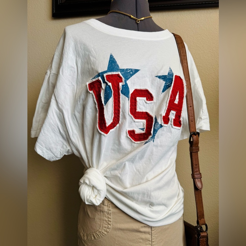 Torrid White Blue Red Patchwork USA Short Sleeve TShirt 1 1X